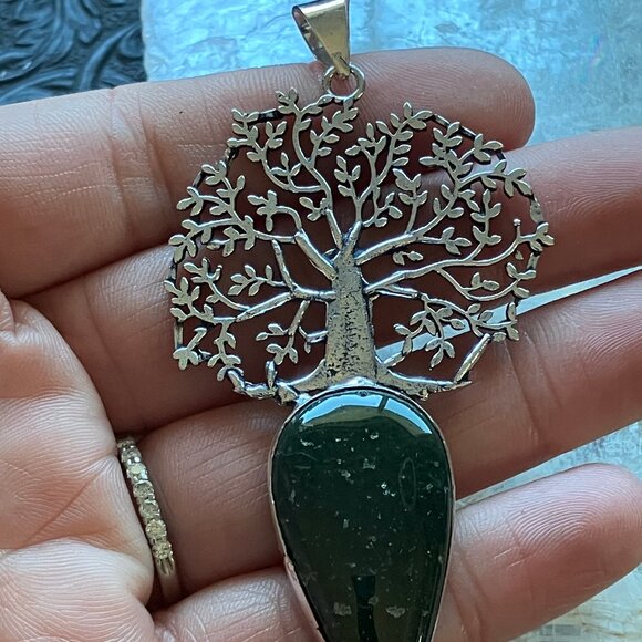 Tree With a Dark Green Stone Pendant Crystal Stone Jewelry - Picture 6 of 8